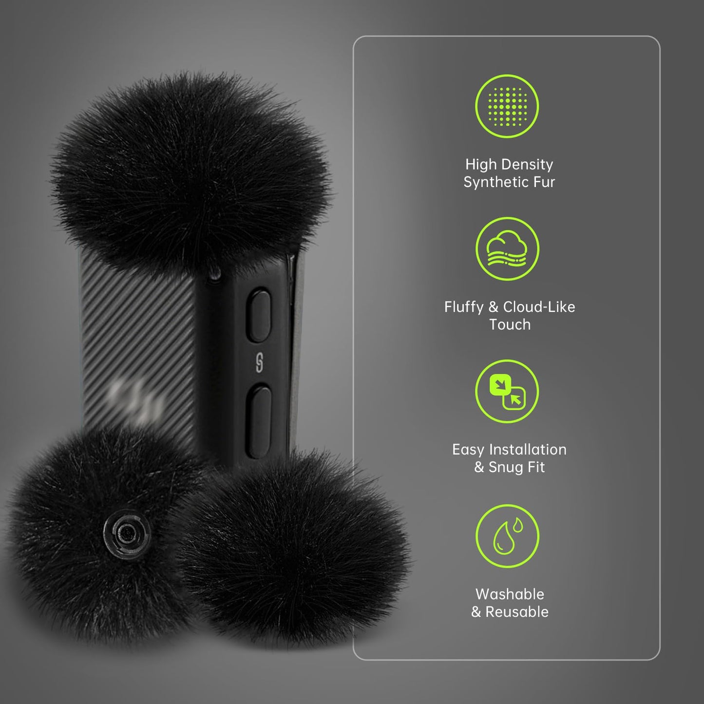 PhantAccy Windscreen for DJI Mic 1 Transmitter(1st Gen), Microphone Furry Cover/Wind Muff/WindSock/DeadCat for Noise Canceling, with Pop Filter Foam