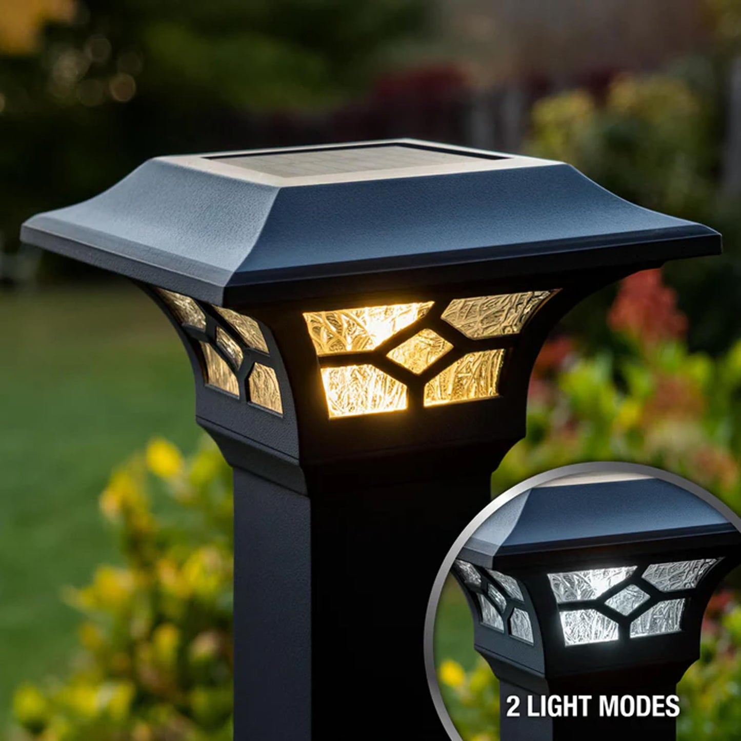 Classy Caps Kingston Solar Post Cap - Fits 2"x2", 2.5"x2.5" and 3"x3" Fence & Deck Posts - Black Cast Aluminum - Warm/Cool Light Color Modes