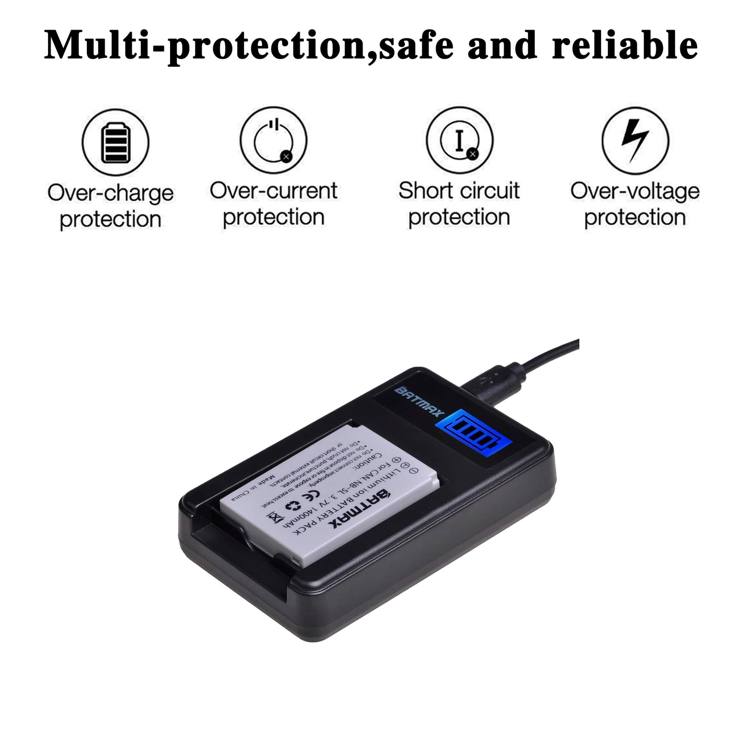 Batmax 2Pcs 1400mAh NB-5L NB5L Battery + LCD USB Charger for Canon PowerShot S100, S110, SD790IS, SD850IS, SD870IS, SD880IS, SD890IS, SD970IS
