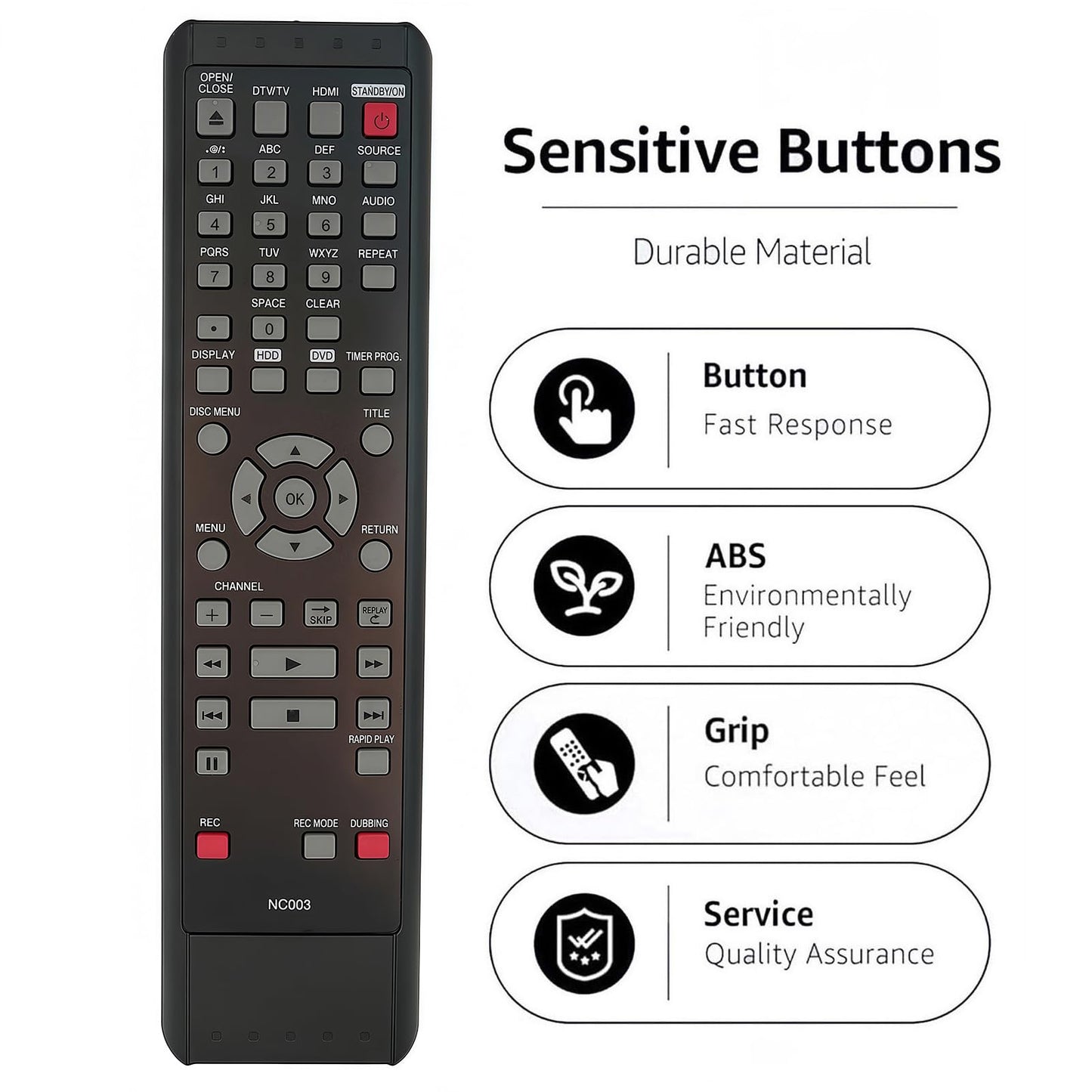 Replacement Remote Control NC003UD NC003 for Magnavox HDD DVD Recorder MDR535H/F7 MDR557H MDR515H MDR515H/F7 MDR557H/F7 MDR533H MDR537H/F7 MDR533H/F7