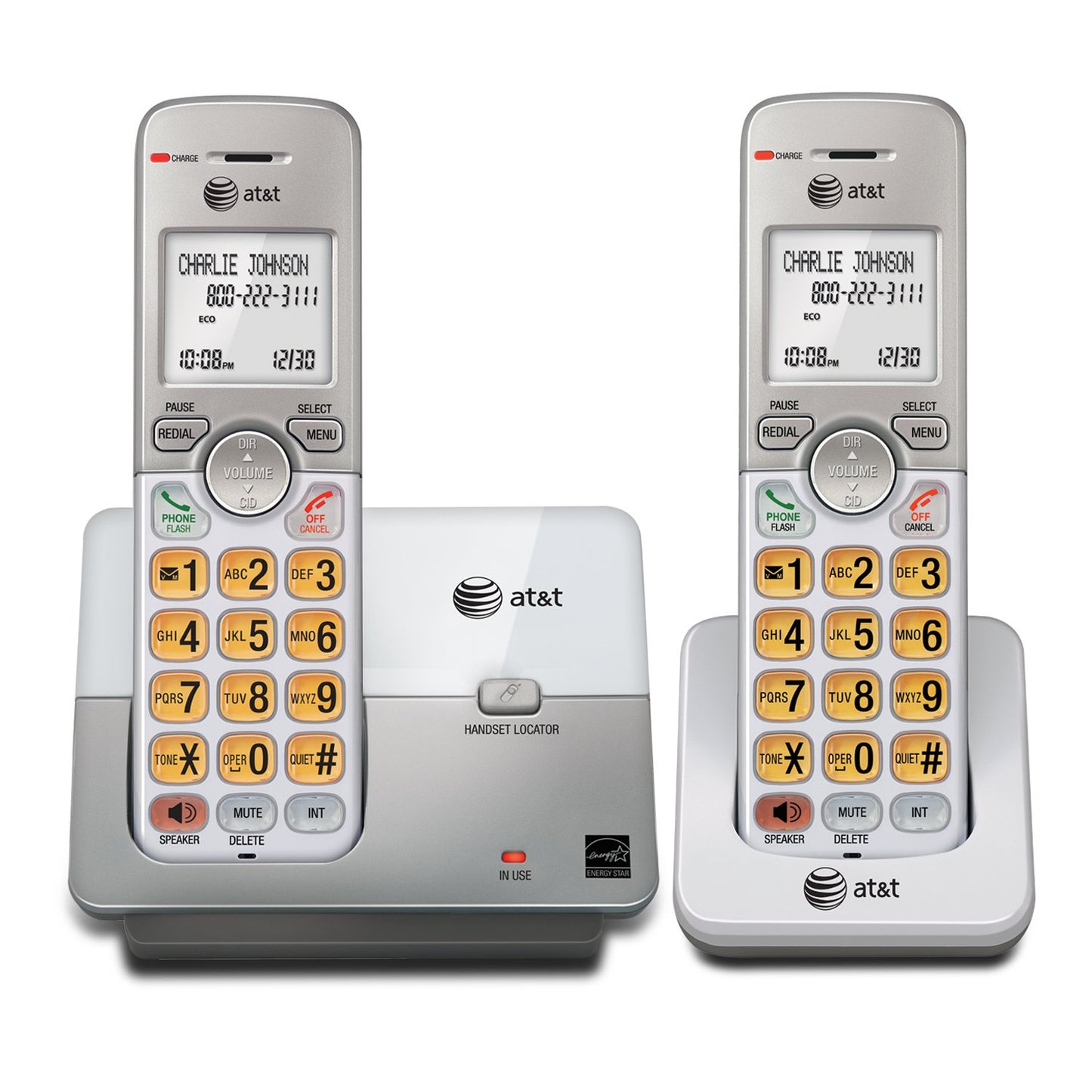 AT&T EL51203 DECT 6.0 2-Handset Cordless Phone - Full Duplex Handset Speakerphone, Caller ID/Call Waiting, Backlit Keypad & Display, Intercom, ECO