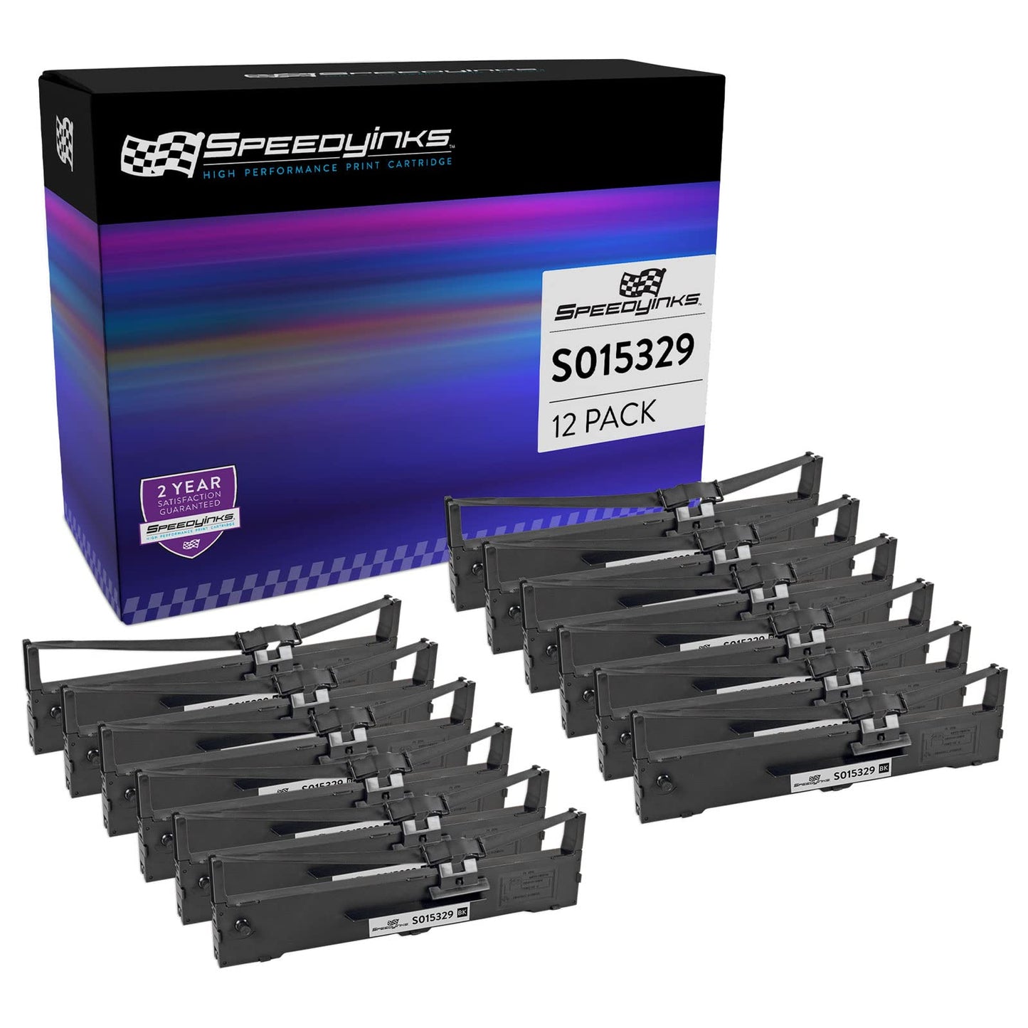 SPEEDYINKS Compatible Printer Ribbon Cartridge Replacement for Epson S015329 (Black, 12-Multipack) Compatible with the Following Epson Printer Model