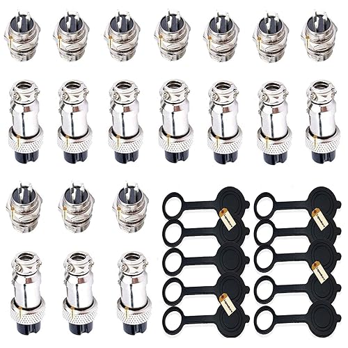 Lsgoodcare GX12-3 Metal Aviation Plug Kit 5A, Including 10Pairs 3 Pin 12MM Aviation Connectors Thread Male Female Panel Socket and 10Pcs Aviation