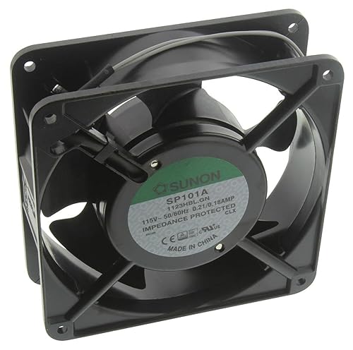 SUNON SP101A-1123HBL-GN AC Fan Ball Flange Mount, 115V, 0.21A-0.18A, 20W-18W, 50 Hz-60 Hz, 2750 rpm-3050 RPM, 120 mm L x 120 mm W x 38 mm H