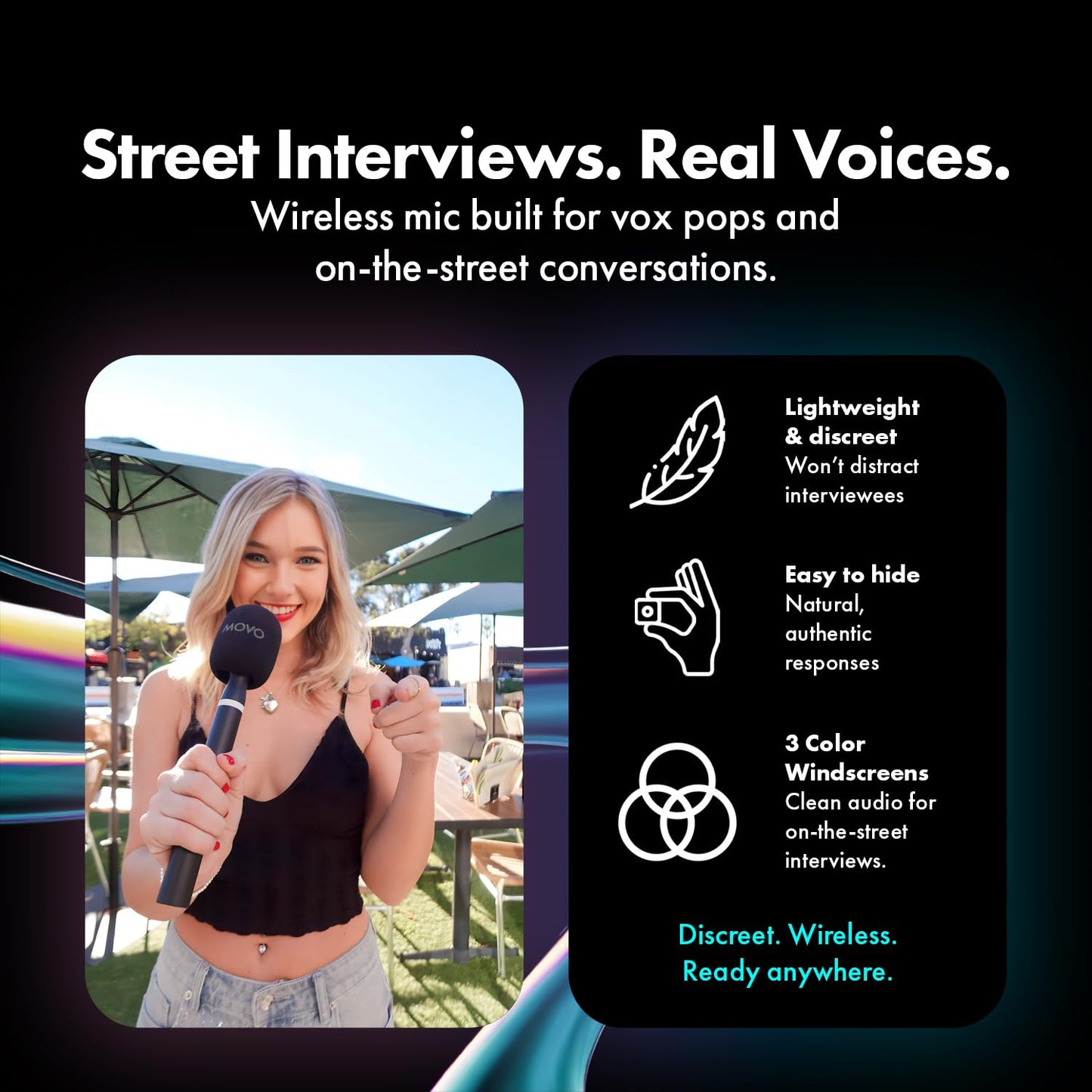 Movo NanoMic Wireless USB-C Mic Kit with Interview Handle - Dual Street Interview Mic for iPhone 15/16/17+, Android & iPad Pro - Vox Pops & TikTok