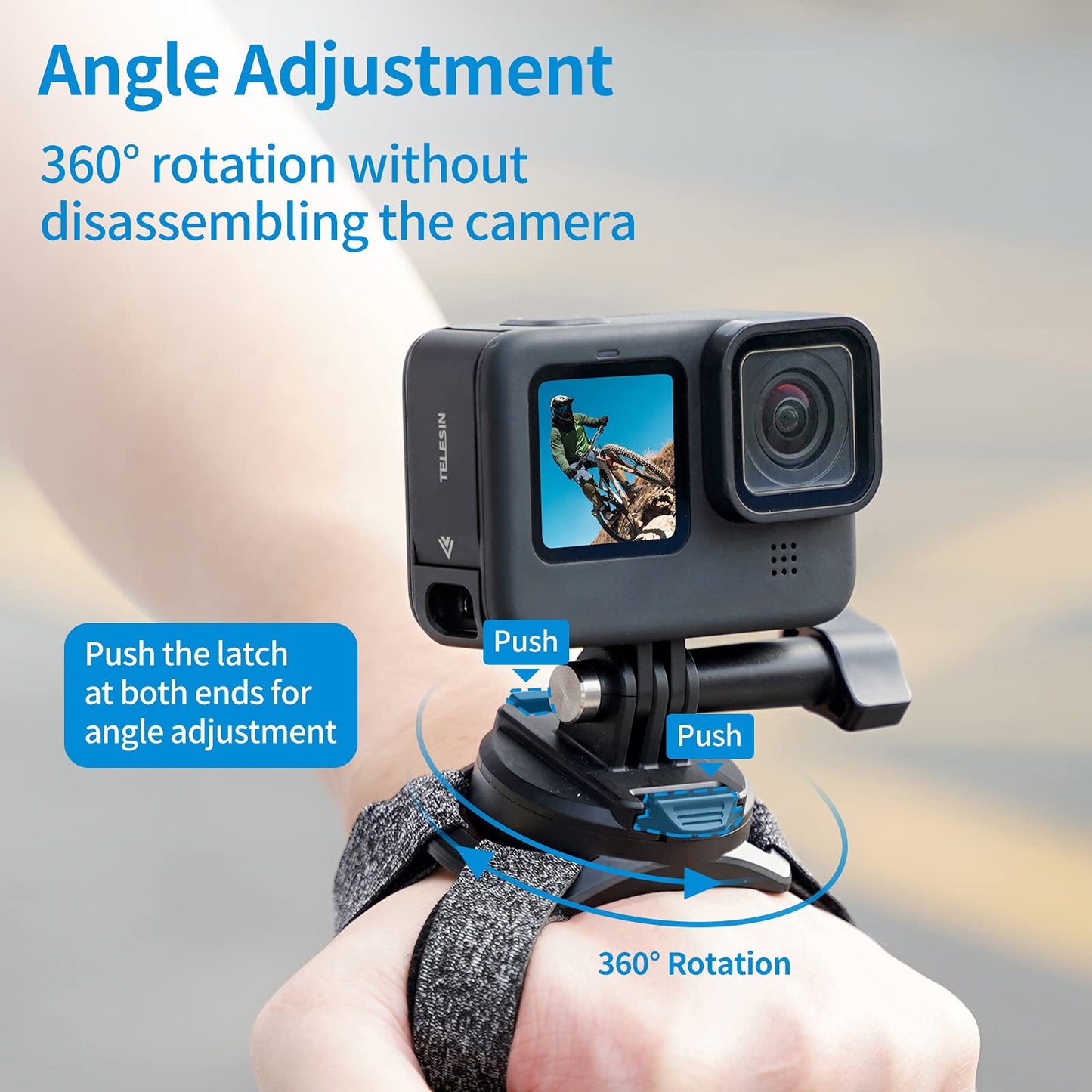 TELESIN Upgraded Wrist Strap, 360 Rotation Arm Plam Ankle Mount Band Holder Cycling Mount for GoPro Max Hero 13 12 11 10 9 8 7 Black, Insta360 One R