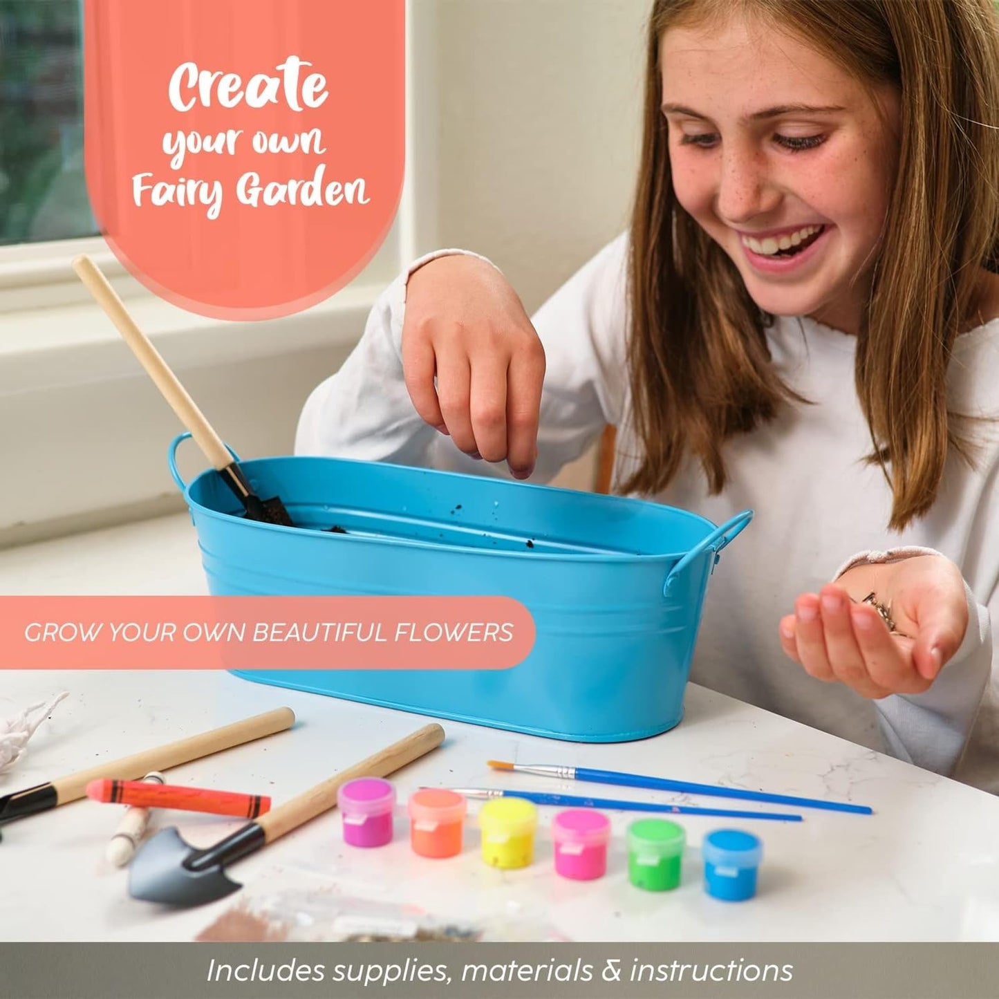 BRYTE Unicorn Terrarium Kit for Kids - Ages 4-12 - Fairy Garden Craft Set with Paint & Fairy Lights - Flower Planting & Grow Kit with Seeds & Tools