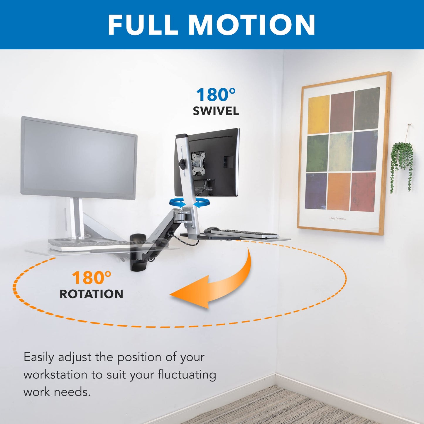 Mount-It! Wall Mounted Sit-Stand Single Monitor Workstation with Gas Spring Arm, Keyboard Tray & CPU Holder, 19.9” Height Adjustment, 41” Extension