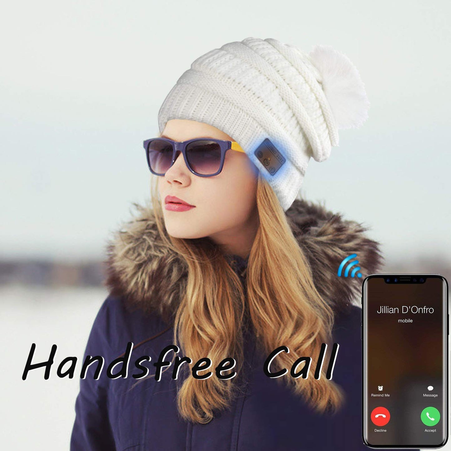 FashionLive Wireless Music Beanie Women Beanie Girls Hat Over Ear Headset Sports Stereo Headphone with Microphone Speaker Womens Beanie Cap Snow White