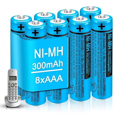 EOCIK BK-30AAABU AAA Rechargeable Battery 8 Pack 300mah NI-MH AAA Batteries 1.2V for Panasonic Cordless Phones,Remote Controls,Electronics