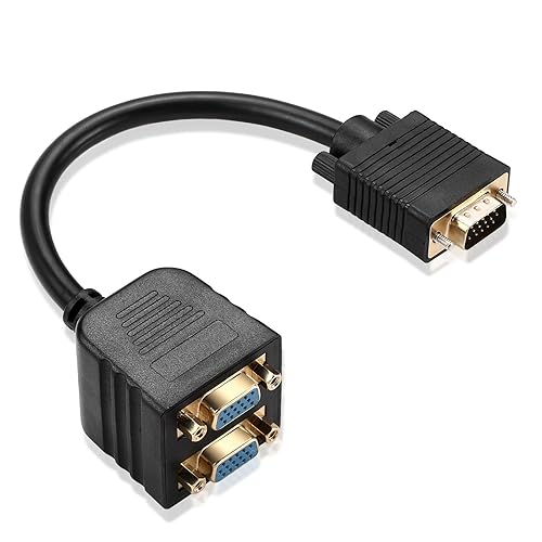 mxtechnic VGA Splitter Cable 1 Male to 2 Female Adapter Monitor Y Splitter Cable 25cm Black Can't Connect Two at The Same time (1Pack)