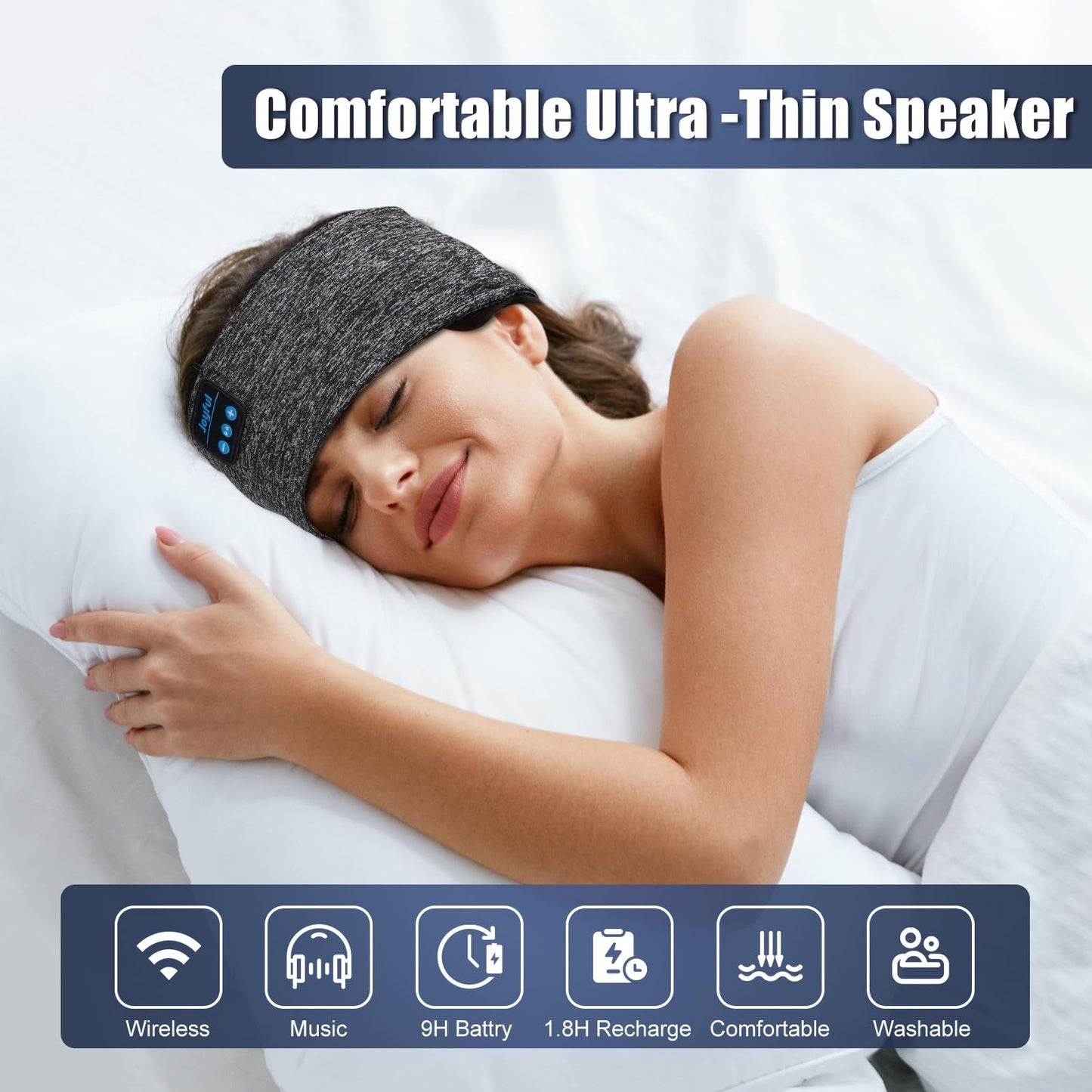 Sleep Headphones Bluetooth 5.3 Headband, Sports Wireless Earphones Sweat Resistant Earbuds with Ultra-Thin HD Stereo Speakers, Sleep Mask…