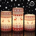 GenSwin Flameless Flickering Led Candles Battery Operated with 6 Hours Timer, Real Wax Pillar Candles Warm Light Love Deer Decal Decor Gift(Pack of 3)