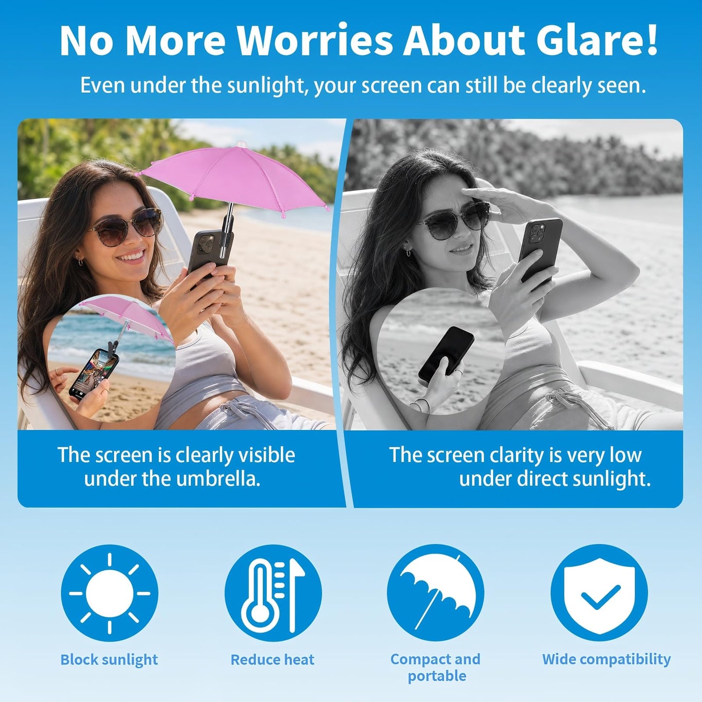 Fuofaska 3 Pack Phone Umbrella for Sun, Cell Phone Shade with Clip, Protects from Sunlight, Glare, Rainproof, Suitable for Outdoor