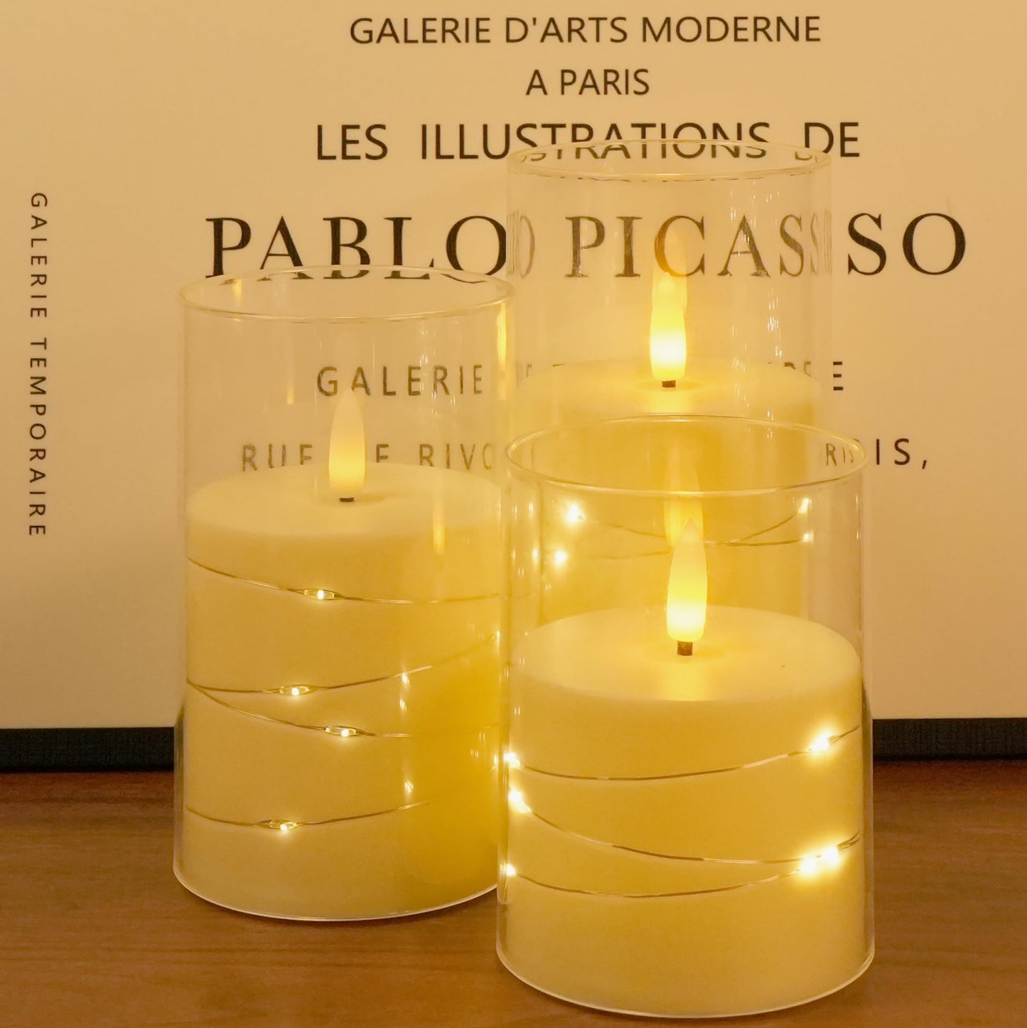 Homwamee Flickering Flameless Candles with Remote Timer- LED Candles Set of 3(4”/5”/6”), Battery Powered Candle in Glass Safe
