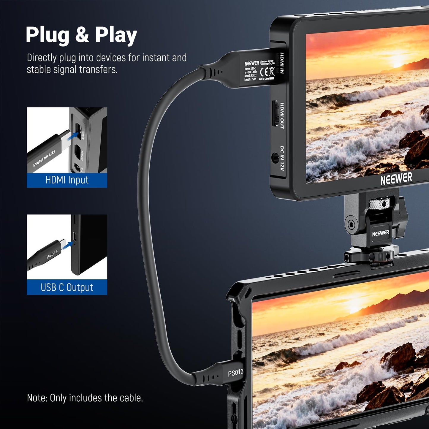 NEEWER USB C to HDMI Cable (55cm), 4K 60Hz High Speed Type C to HDMI 2.0 Cable Accessories Compatible with iPhone 17 Pro Max 16 15 S25 Ultra MacBook