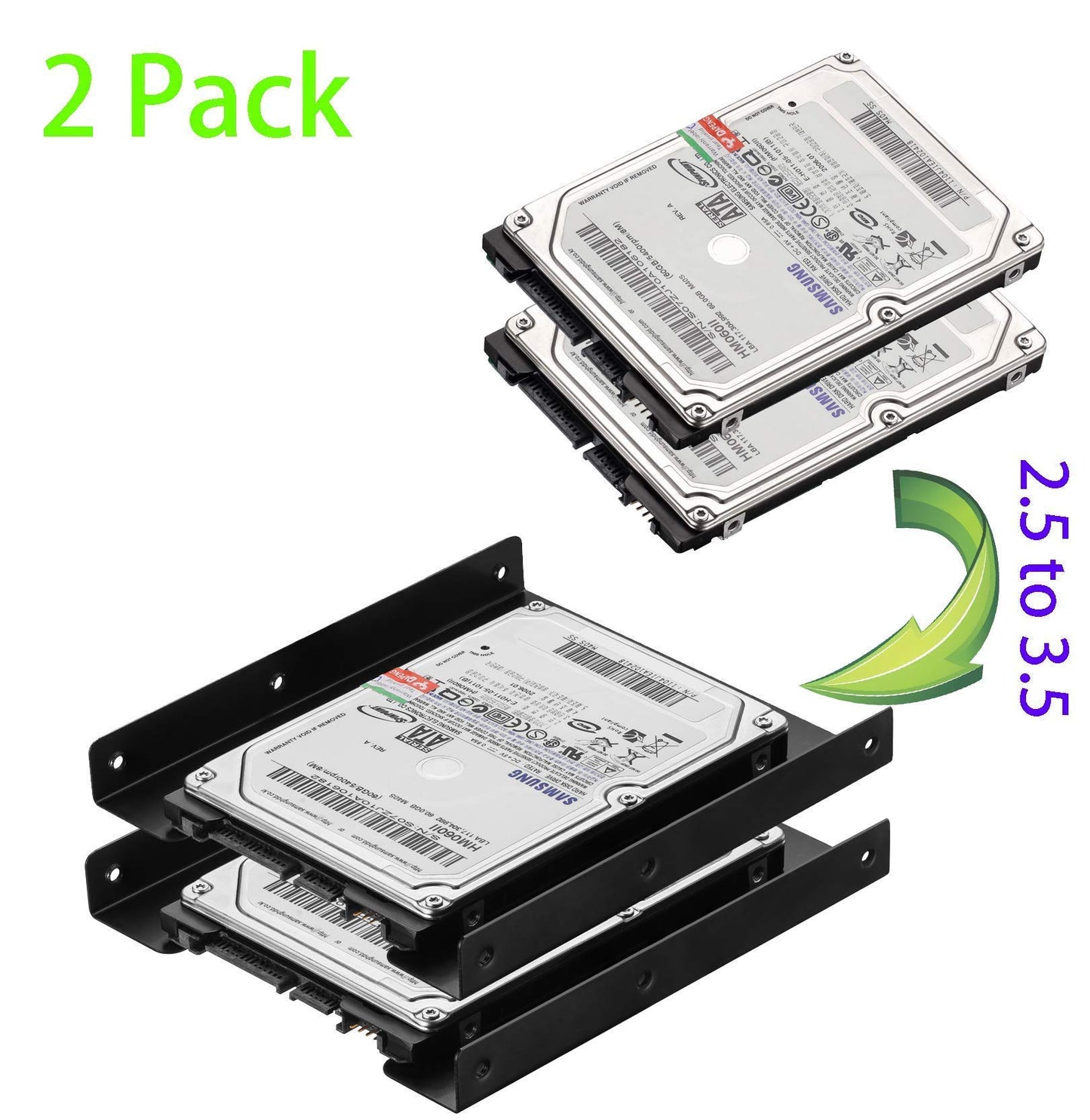 Ruaeoda SSD Mounting Bracket 2.5 to 3.5 Adapter 2 Pack,SSD Bracket SSD Tray Adapter 2.5" to 3.5" HDD SSD Hard Disk Drive Bays Holder Metal Mounting