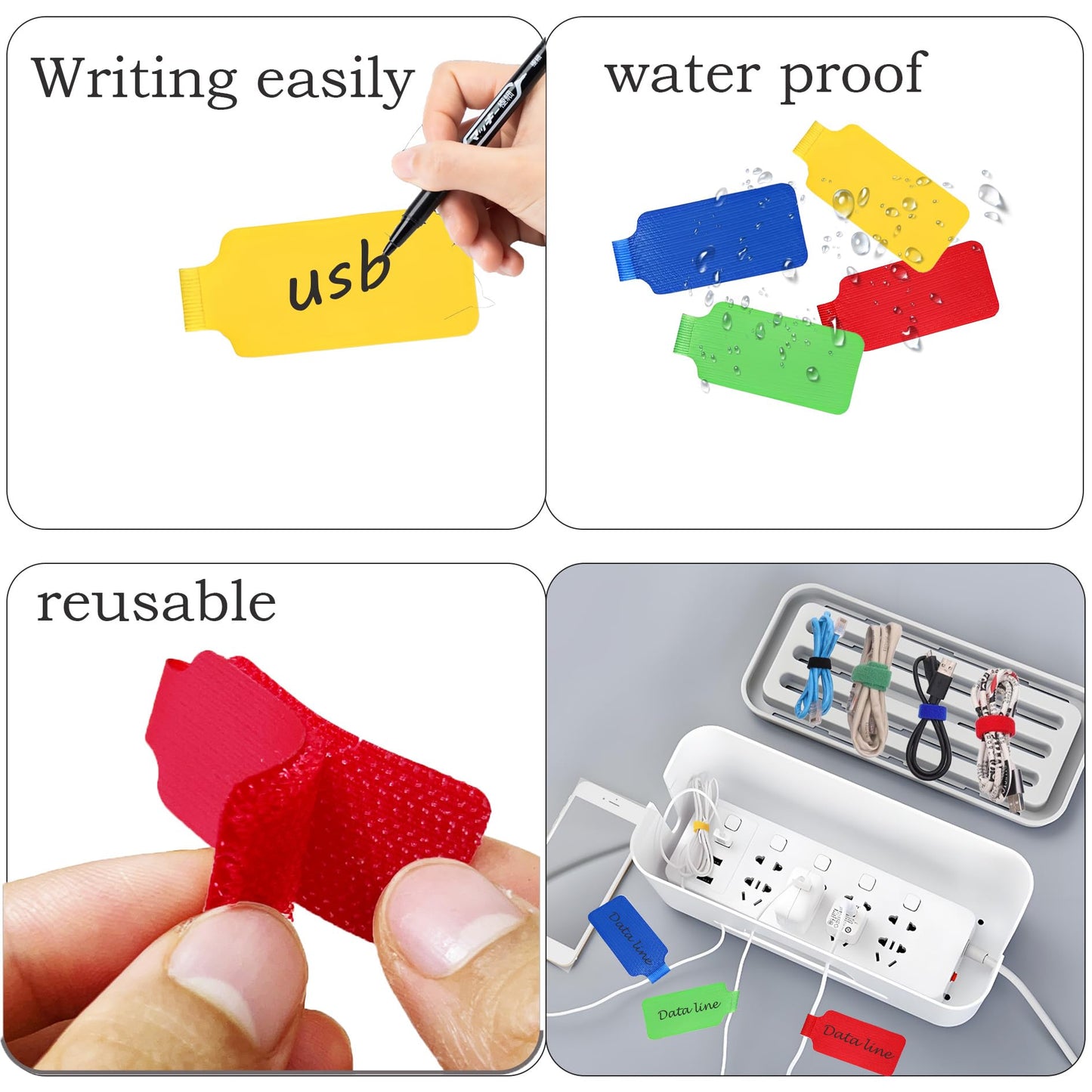 TOPNI 100 Pcs Multicolor Write On Cable Labels & Reusable Fastening Cable Ties Set for Cable Management in Home Office