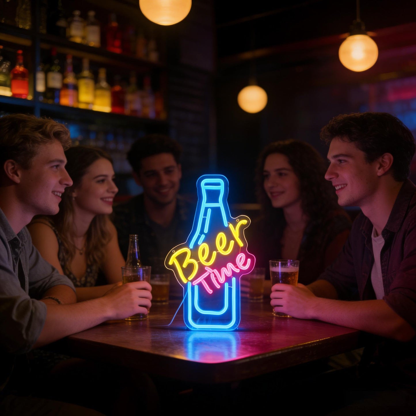 Neonawall Beer Time Neon Sign - LED Bar Decor 9.1x15 Inches Dimmable USB Wall Art - Pub, Man Cave, Game Room Lighting for Home & Commercial Use