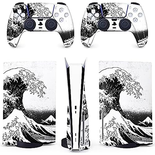 BelugaDesign PS5 Wave Japanese Skin | Painting Great Kanagawa Vinyl Cover Wrap Sticker Full Set Console Controller | Compatible with Sony PlayStation