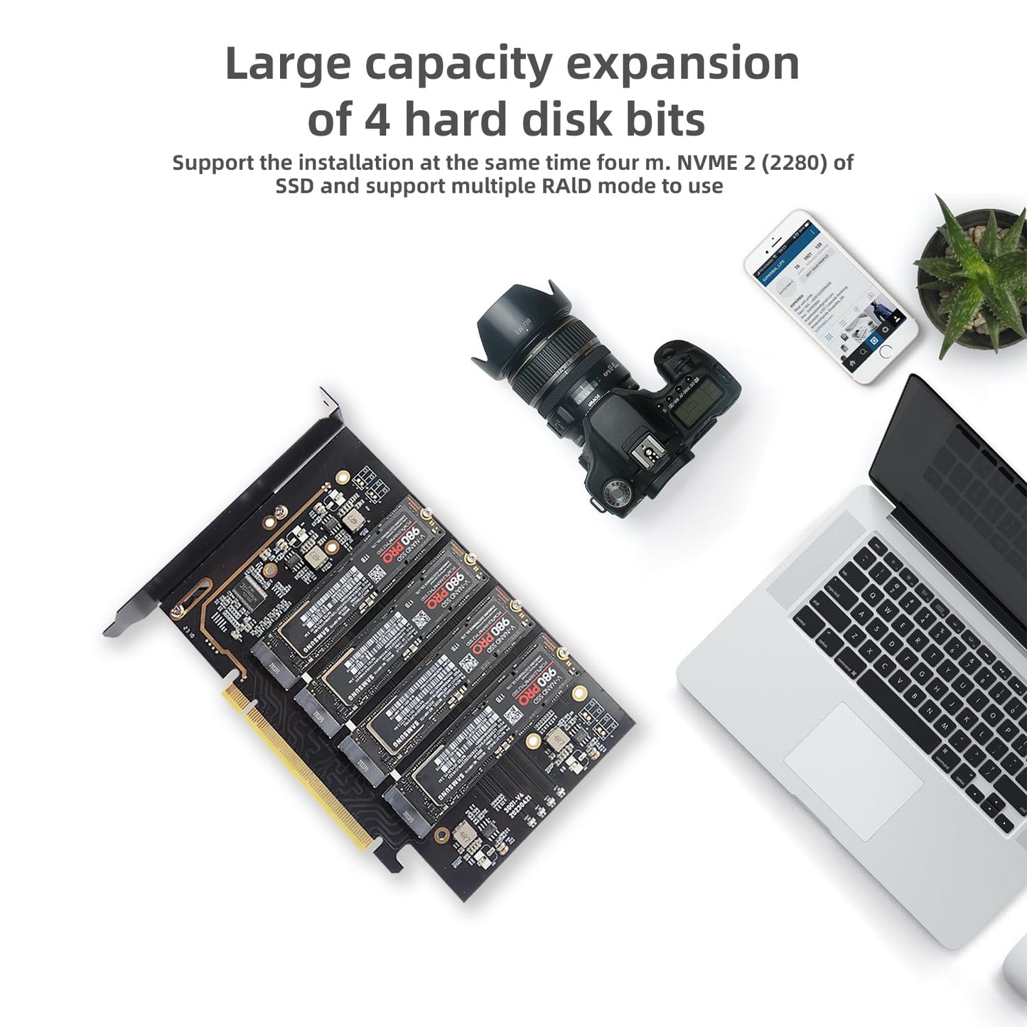 KONYEAD pcie4.0 x16 to m.2 m-Key nvme x 4 ssd Expansion Card with Heatsink?Supports 4 NVMe M.2 2280 up to 256Gbps?M2 Adapter Card 2280 Driver Free