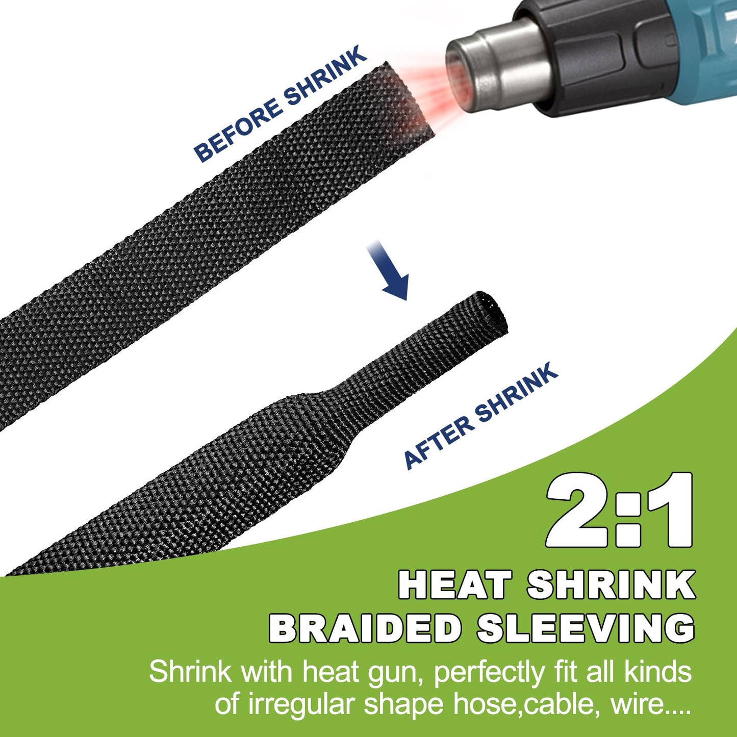2:1 Heat Shrink Wire Loom Braided Cable Sleeves,Heat Resistant Fabric Woven Shrink Tubing Wiring Harness for Protection Automotive,Harness Cable,Cable