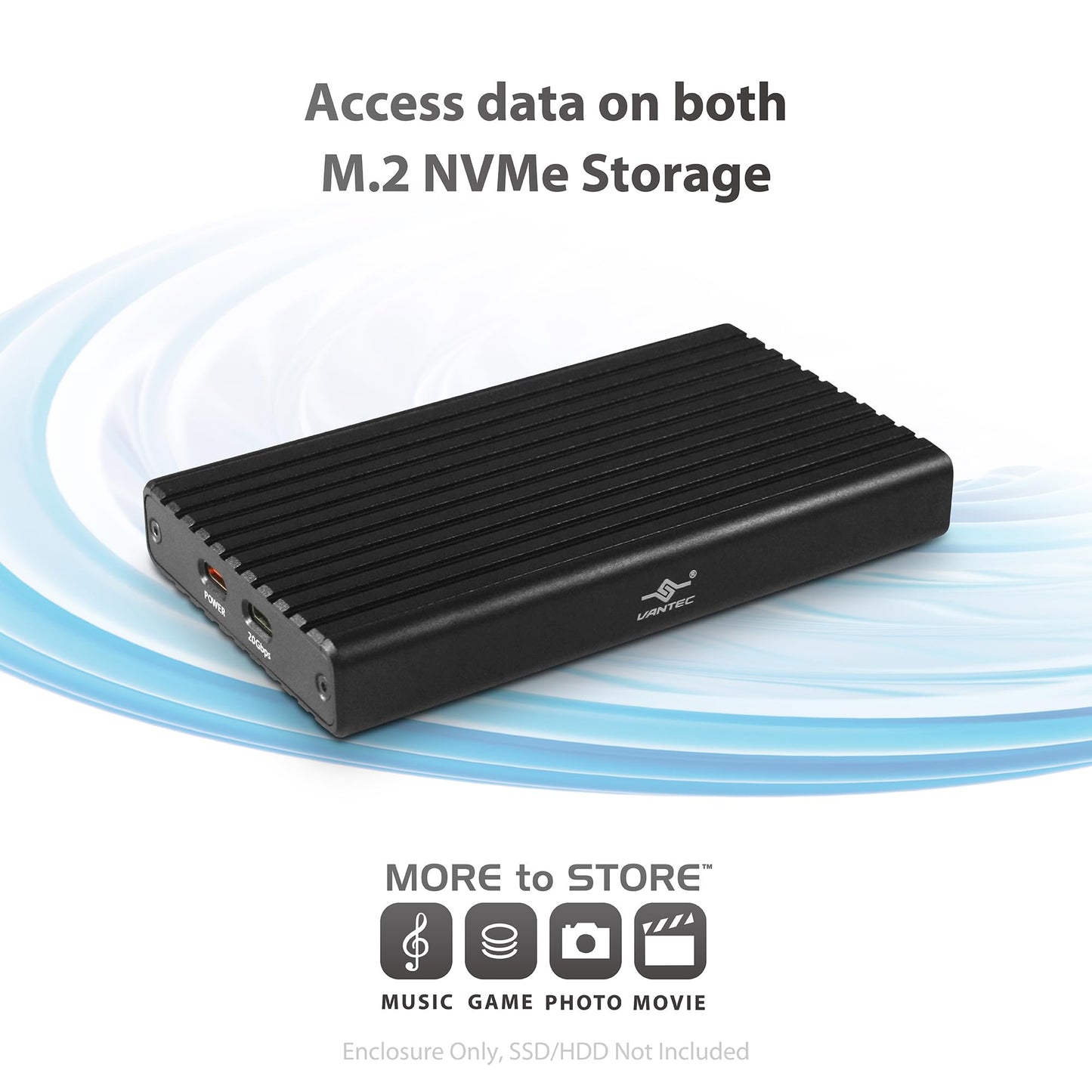 Vantec NexStar SX, USB 3.2 Gen2x2 (20Gbps), M.2 NVMe Enclosure only, USB C, Design for Two M.2 NVMe Storage (NST-262C3)