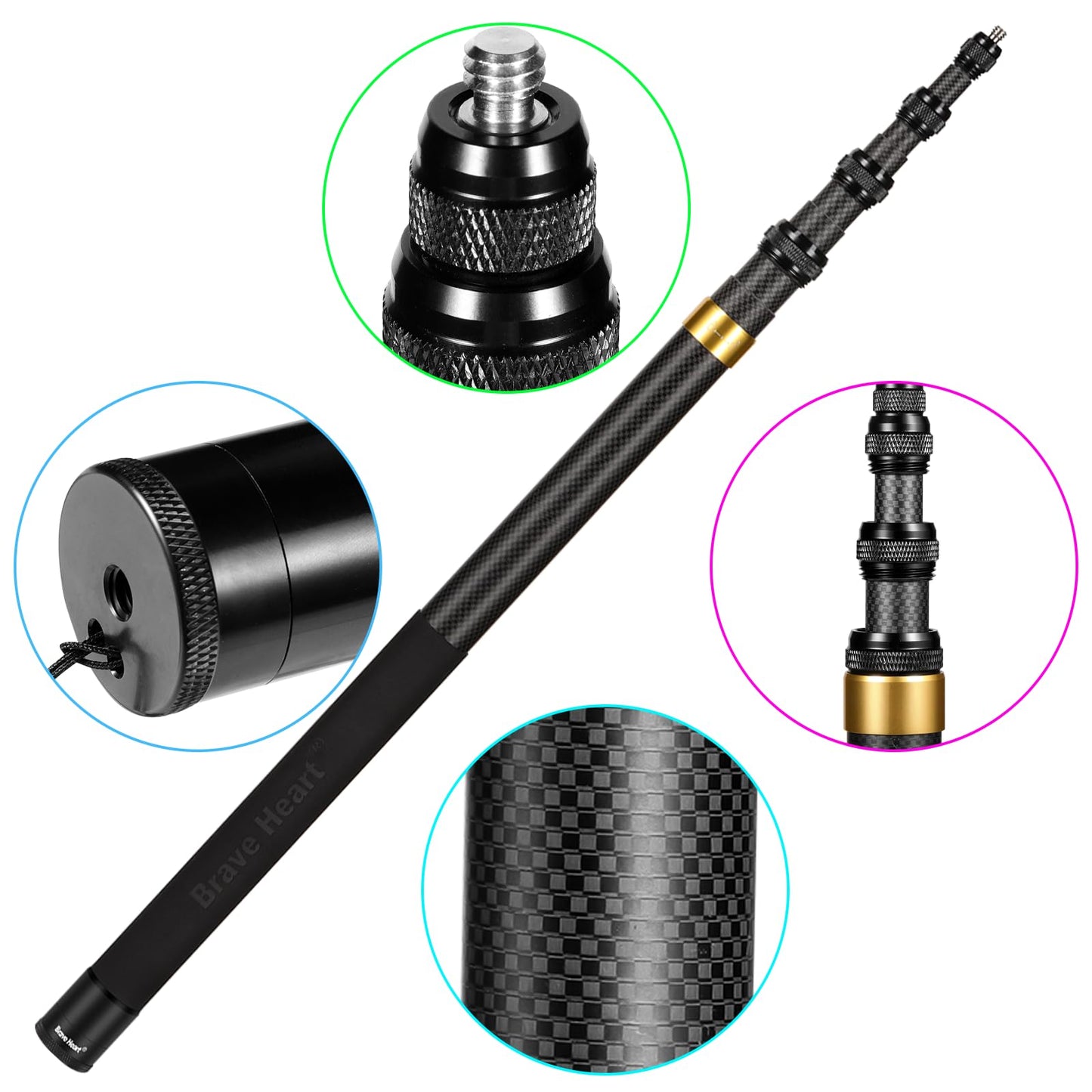17-118"/3.0m Carbon Fiber Invisible Selfie Stick 9.8ft Extended Super Long Pole for Insta360 X5/X4 Insta 360 X3 ONE X2, ONE R, ONE X, ONE GO 3S 3 2