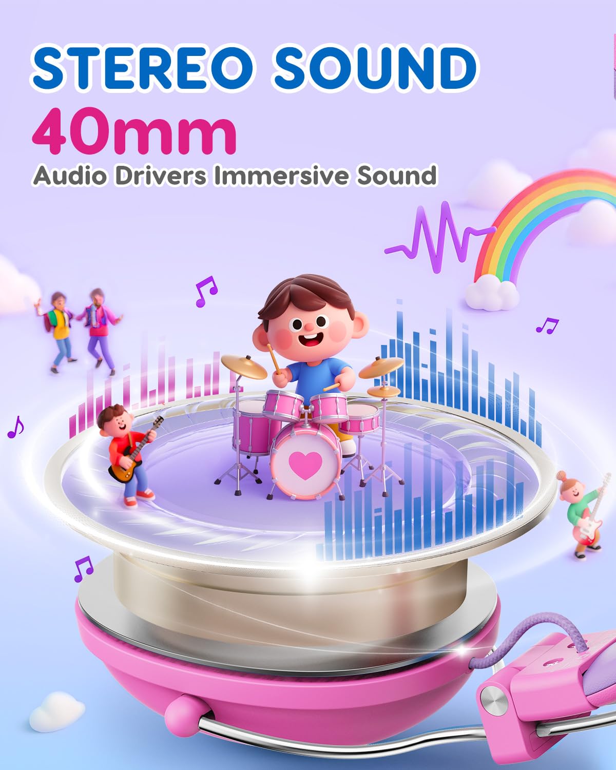 Acer Kids Headphones Wired for School, 74-85dB Limiter, Pink Purple OHW342