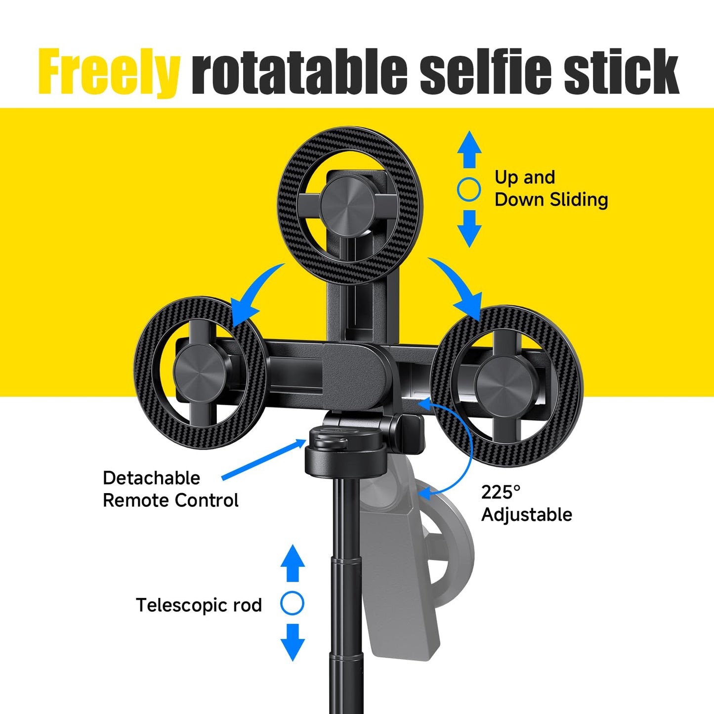 4-in-1 Magnetic Selfie Stick Tripod - 360° Rotation, Bluetooth Remote, Compact Travel Vlog Phone Holder for iPhone