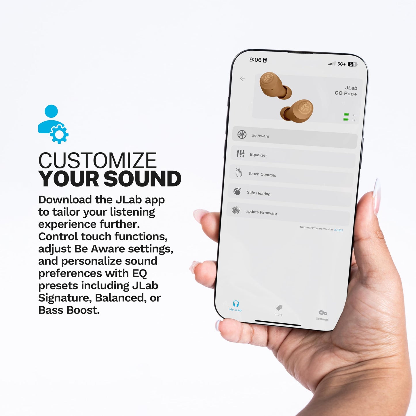 JLab Go Air Pop+ Tones True Wireless Earbuds, in Ear Bluetooth Headphones with Microphone, 35H Playtime, USB-C Charging Case, Dual Connect, EQ3 Sound