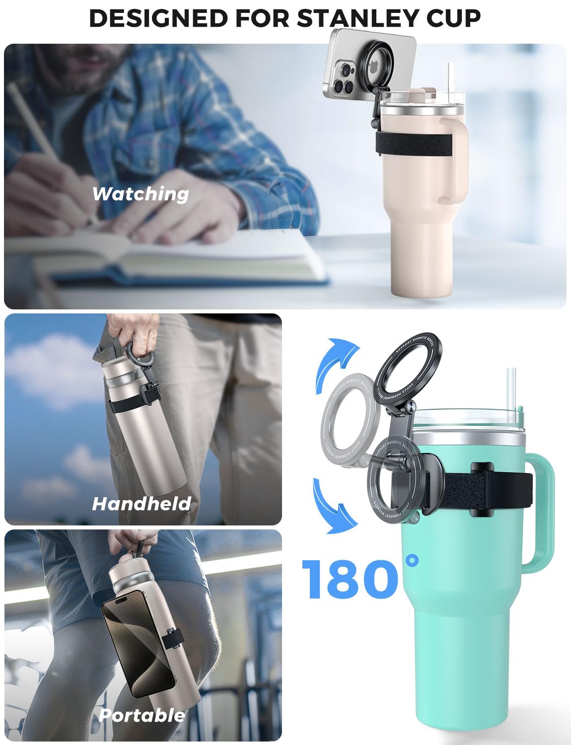eSamcore for Stanley Cup Magnetic Phone Holder for Magsafe, Foldable Water Bottle Accessories Cellphone Stand Fit for iPhone, Universal Mount