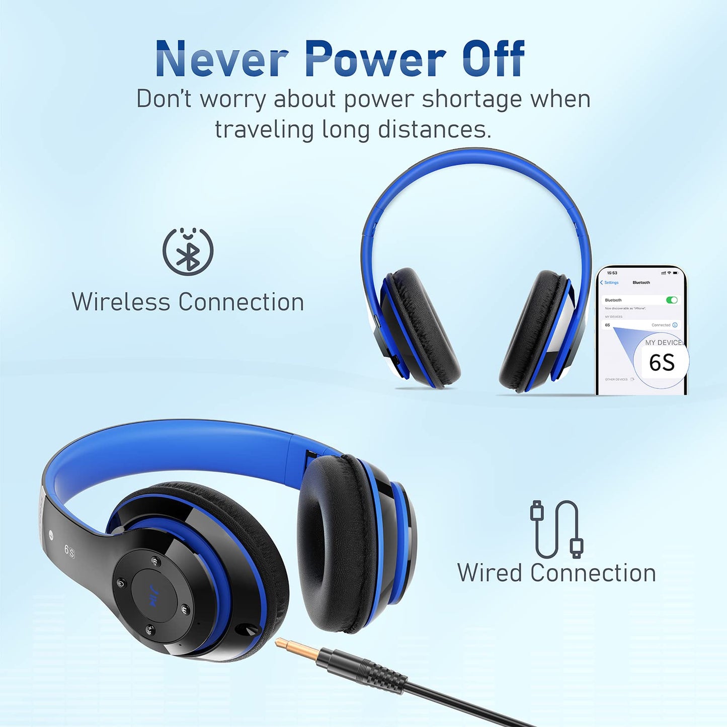 Falebare Bluetooth Headphones Over Ear, 6S Foldable Wireless Headphones with 6 EQ Modes, 40 Hours Playtime HiFi Stereo Headset with Mic, Soft Ear…