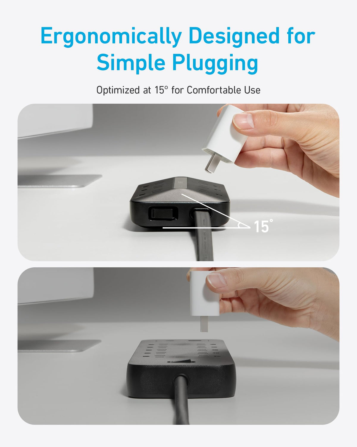 Anker Power Strip with 300J Surge Protector, Flat Plug Extension Cord with Multiple Outlets, 6 AC, 2 USB A & 2 USB C Ports for 20W, 5ft Outlet