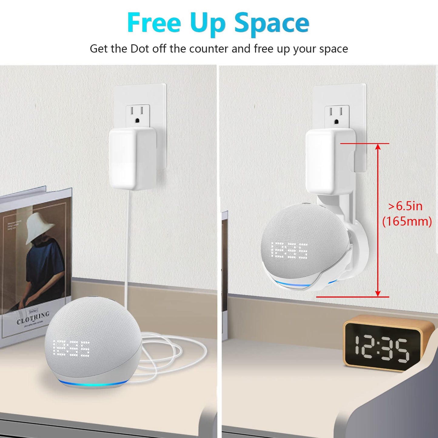 ZUOLACO Wall Mount Holder for Echo Dot 5th Generation, Outlet Hanger Stand for Echo Dot (5th & 4th Gen), Space-Saving Dot Accessories with Built-in
