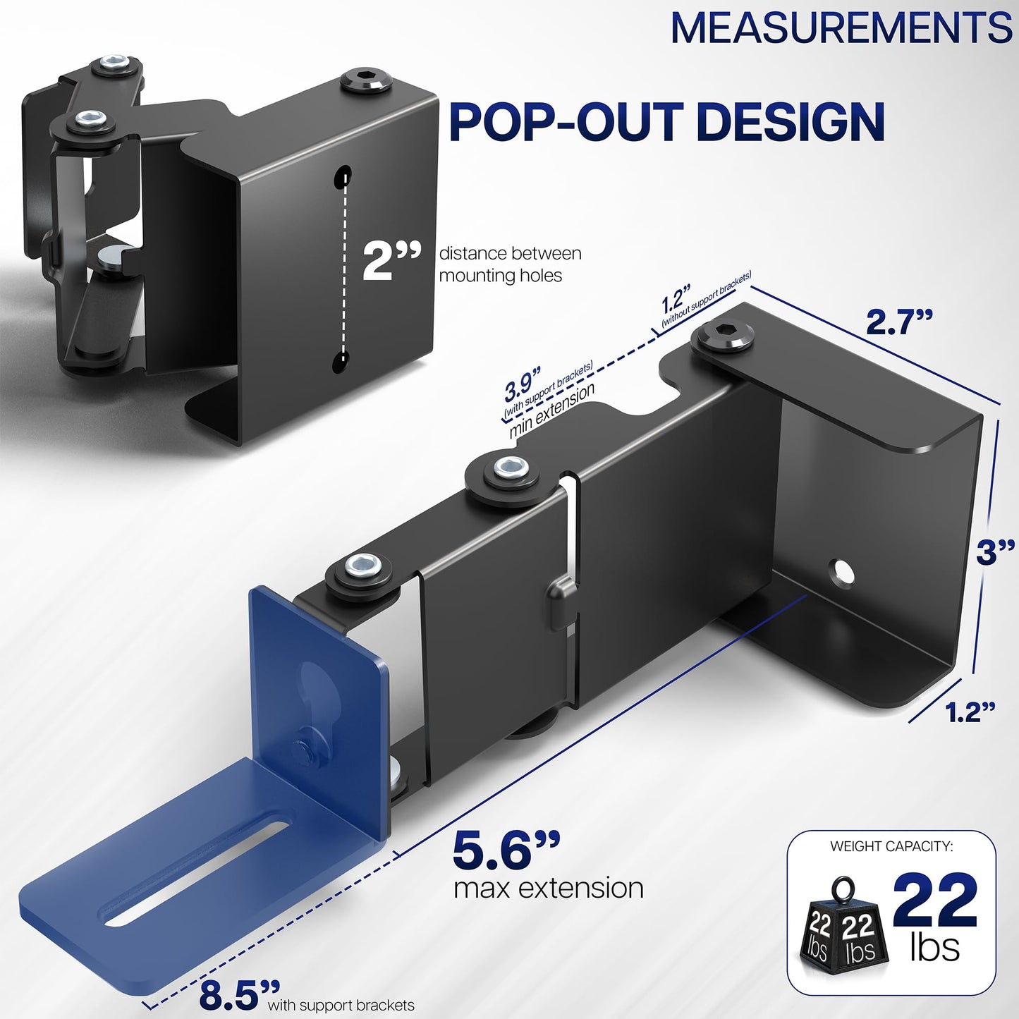 VIVO Steel Universal Soundbar Wall Mount, L Brackets, Adjustable Extending Speaker Arm Holders, Black, Mount-ESB1
