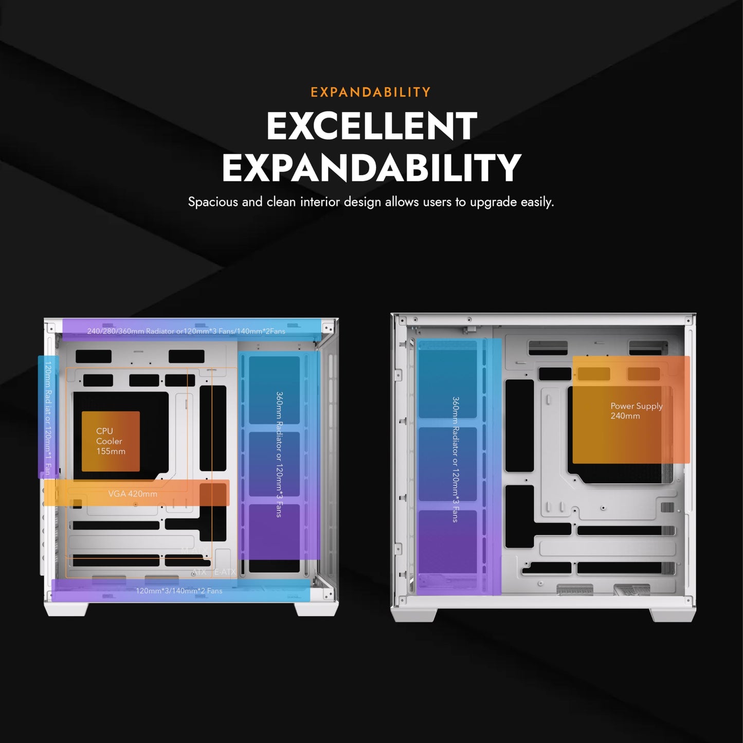 darkFlash C280 E-ATX Full-Tower PC Gaming Case, 7×ARGB Fans Included, 270° Tempered Glass,Reverse Connection Motherboard Compatible, Supports RTX 5090