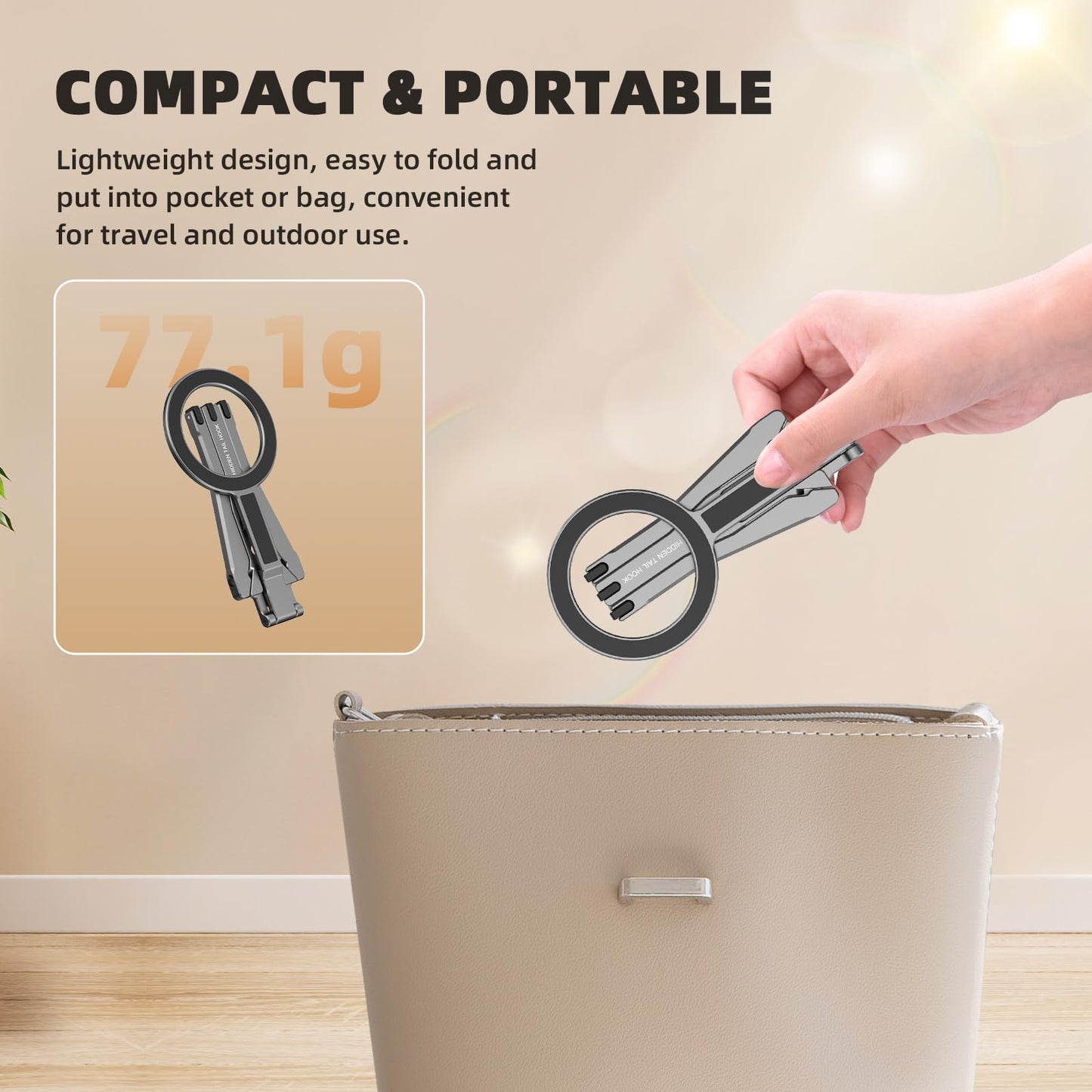 Magnetic Phone Tripod for MagSafe, Aluminium Grip Stand Foldable Portable Mini Desk Travel Phone Holder Adapter with 1/4" Screw & Hook for iPhone 17