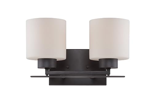 Nuvo Lighting 60/5302 Parallel Two Light Vanity 100 Watt A19 Max. CUL Damp Location Etched Opal Glass Aged Bronze Fixture