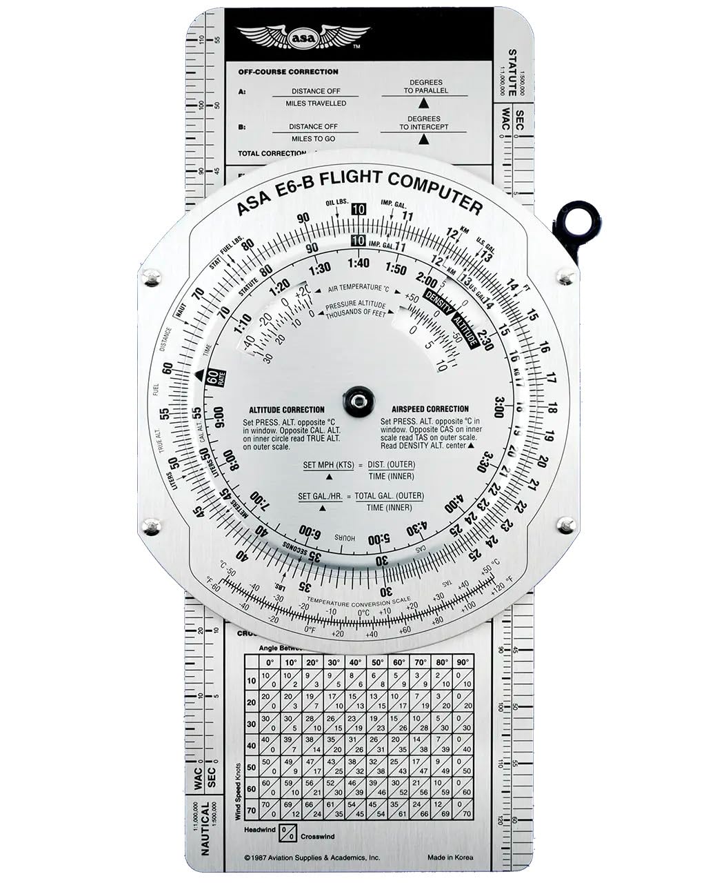 ASA Metal E6B Flight Computer - Professional Aviation Slide Rule, Durable Aluminum, FAA Test Approved, Precise Wind, Fuel & Navigation Calculations