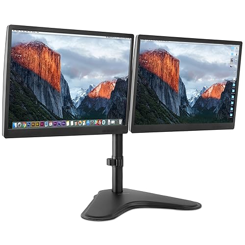 Mount-It! Dual Monitor Stand for Desk - Double Monitor Mount for 2 Screens up to 32 Inch and 17 Lbs - Free-Standing Base Swivel, Tilt, Rotates 360