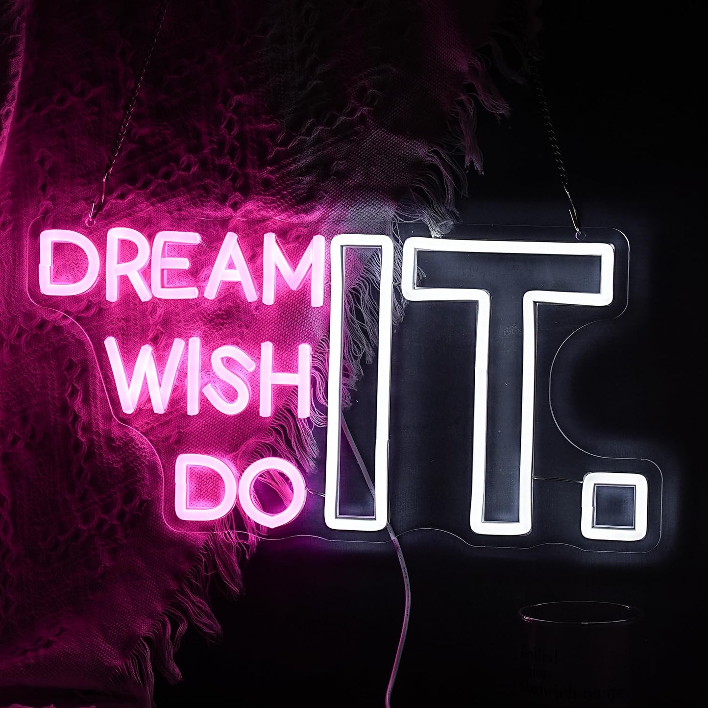 JLEWUINH Dream It Wish It Do It Neon Sign Dimmable Letters Neon Light Signs for Wall Decor USB Power Pink White Neon Light for Bedroom Led Neon Sign