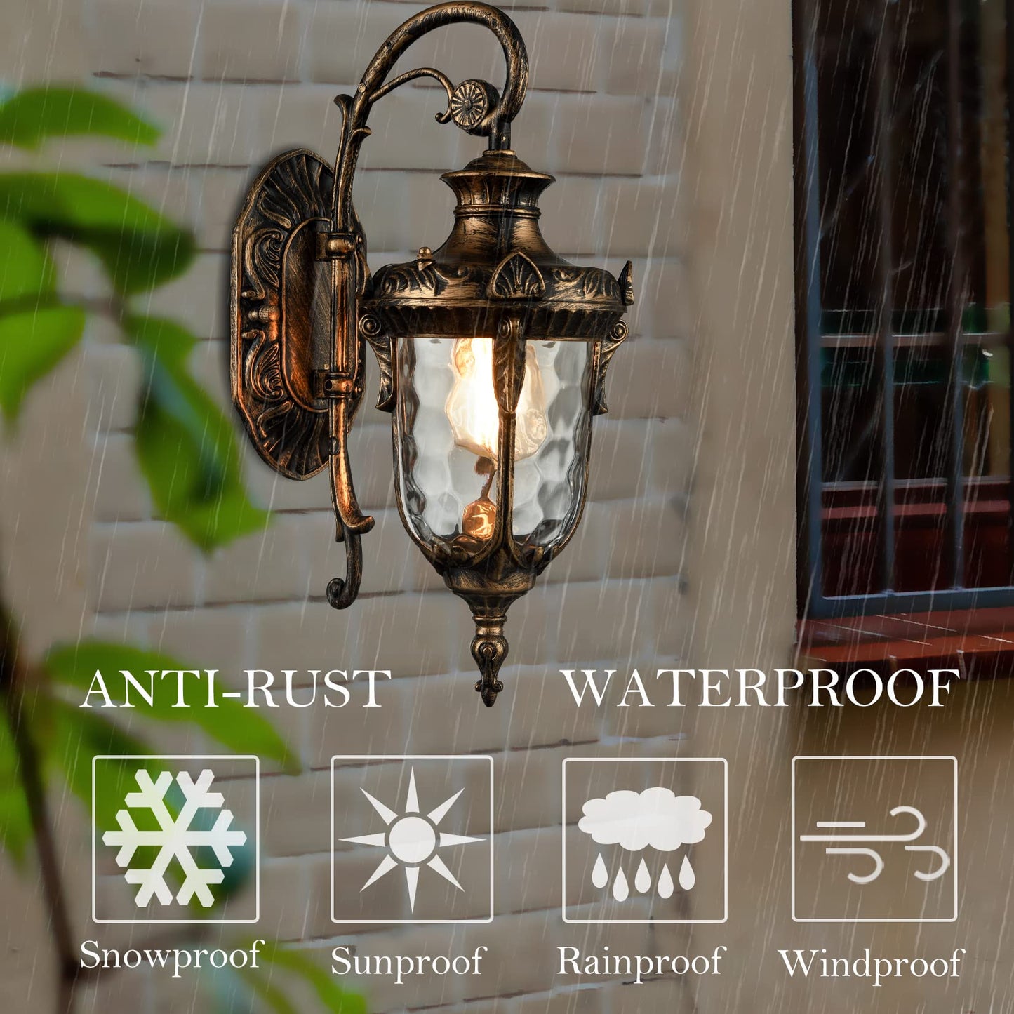 SAMTEEN Bronze Outdoor Light Fixtures Wall Mount 15.8" H Waterproof Exterior Wall Sconce with Hammered Glass Shade Outside Porch Light for House