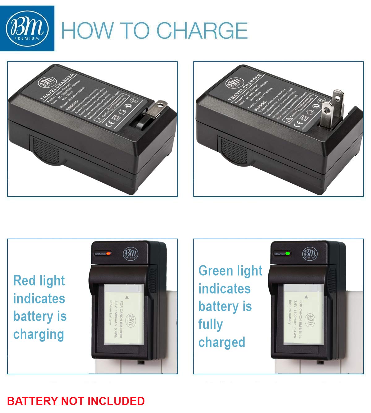 BM Premium NB-13L Battery Charger for Canon PowerShot SX740 HS, G1 X Mark III, G5 X, G5 X Mark II, G7 X, G7 X Mark II, G7 X Mark III, G9 X, G9 X Mark