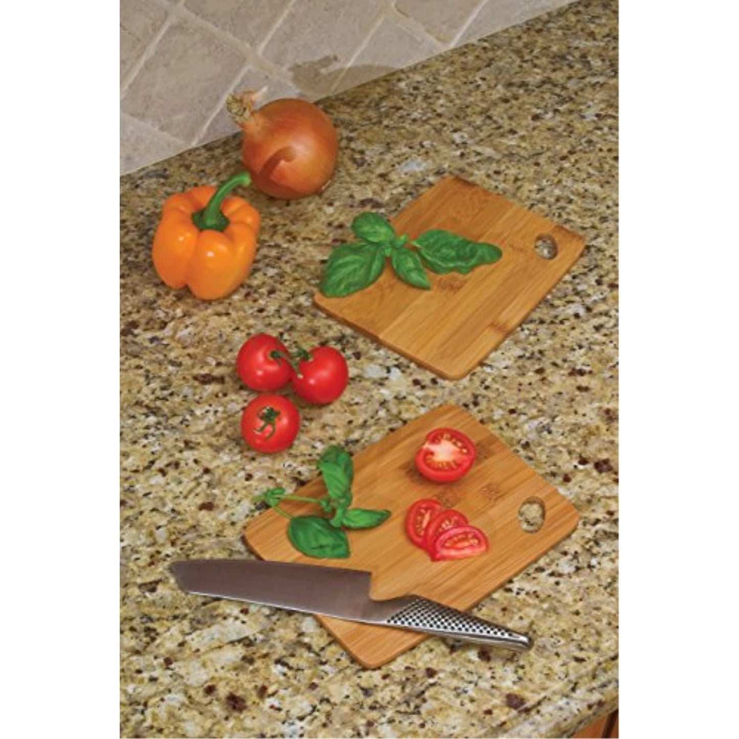 Lipper International Bamboo Wood Thin Kitchen Cutting Boards with Oval Hole in Corner, Set of 2 Boards, 6" x 8" x 0.25"