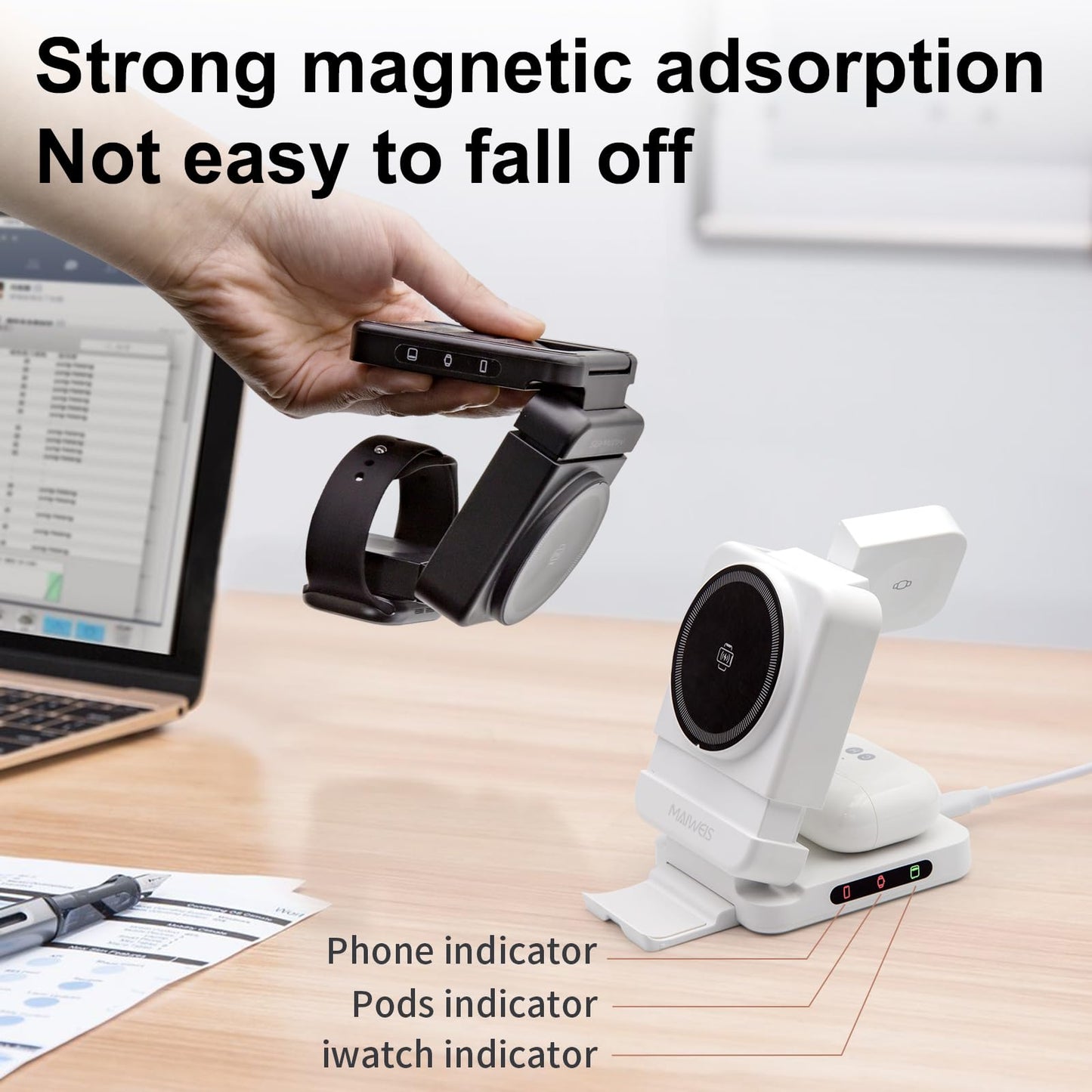 Foldable Wireless Charging Station, Black, with 30W Adapter