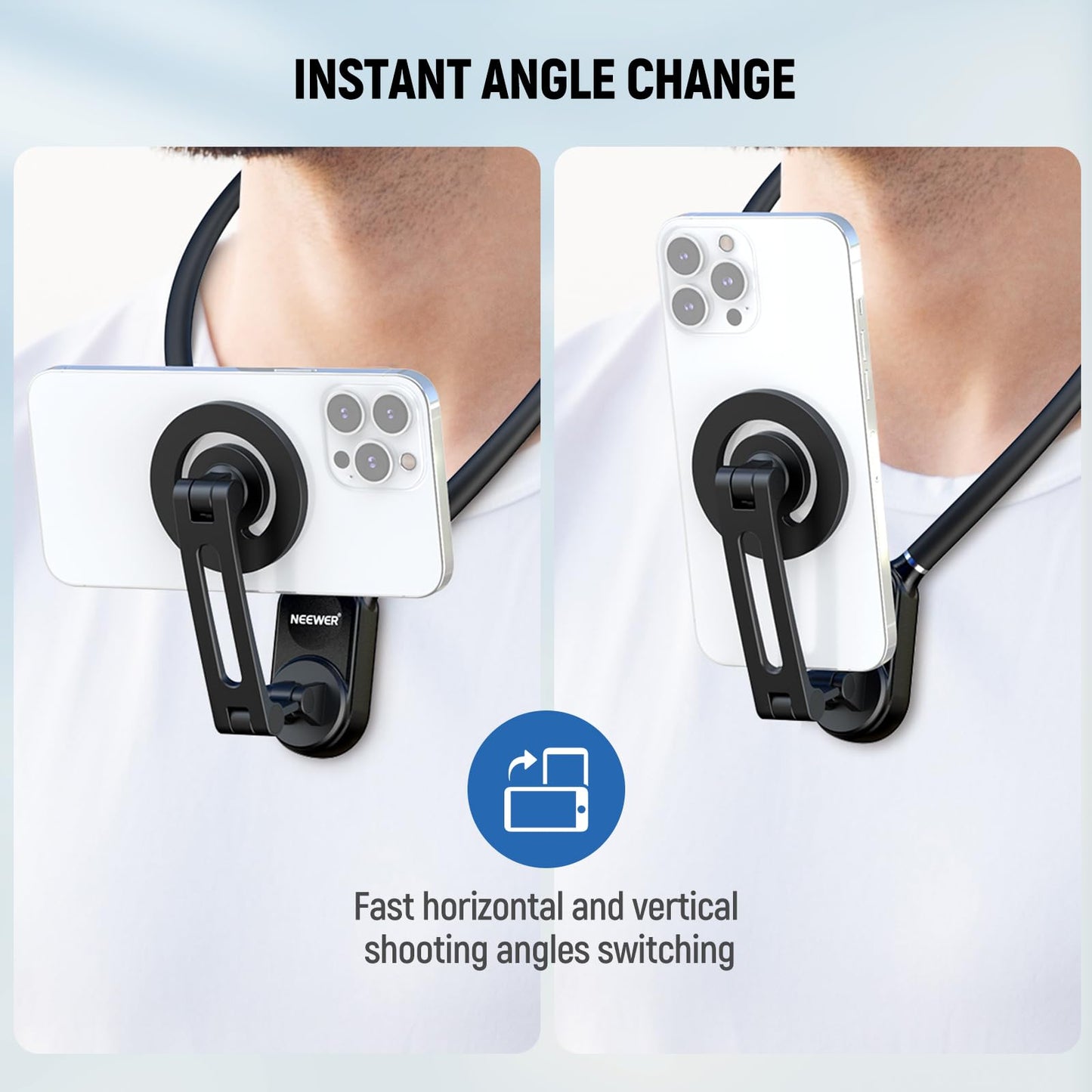 NEEWER Magnetic Neck Holder for Action Camera & Phone, Hands Free Tripod Chest Mount Compatible with GoPro DJI Insta360 Magsafe iPhone Android, Phone