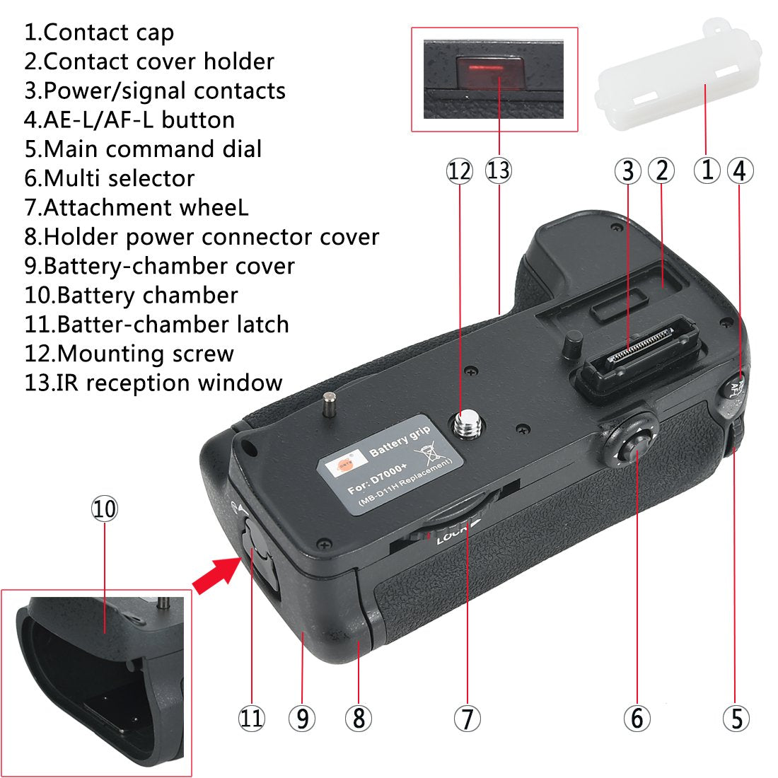 DSTE Pro IR Remote MB-D11 Battery Grip Compatible with Nikon D7000 SLR Digital Camera as EN-EL15