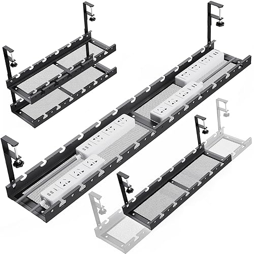 Under Desk Cable Management Raceway Clamp 2 Hole 31Inch No Dril Cord Organizer for Standing Desk Sturdy Metal Office Desk Wire Management - No Damage