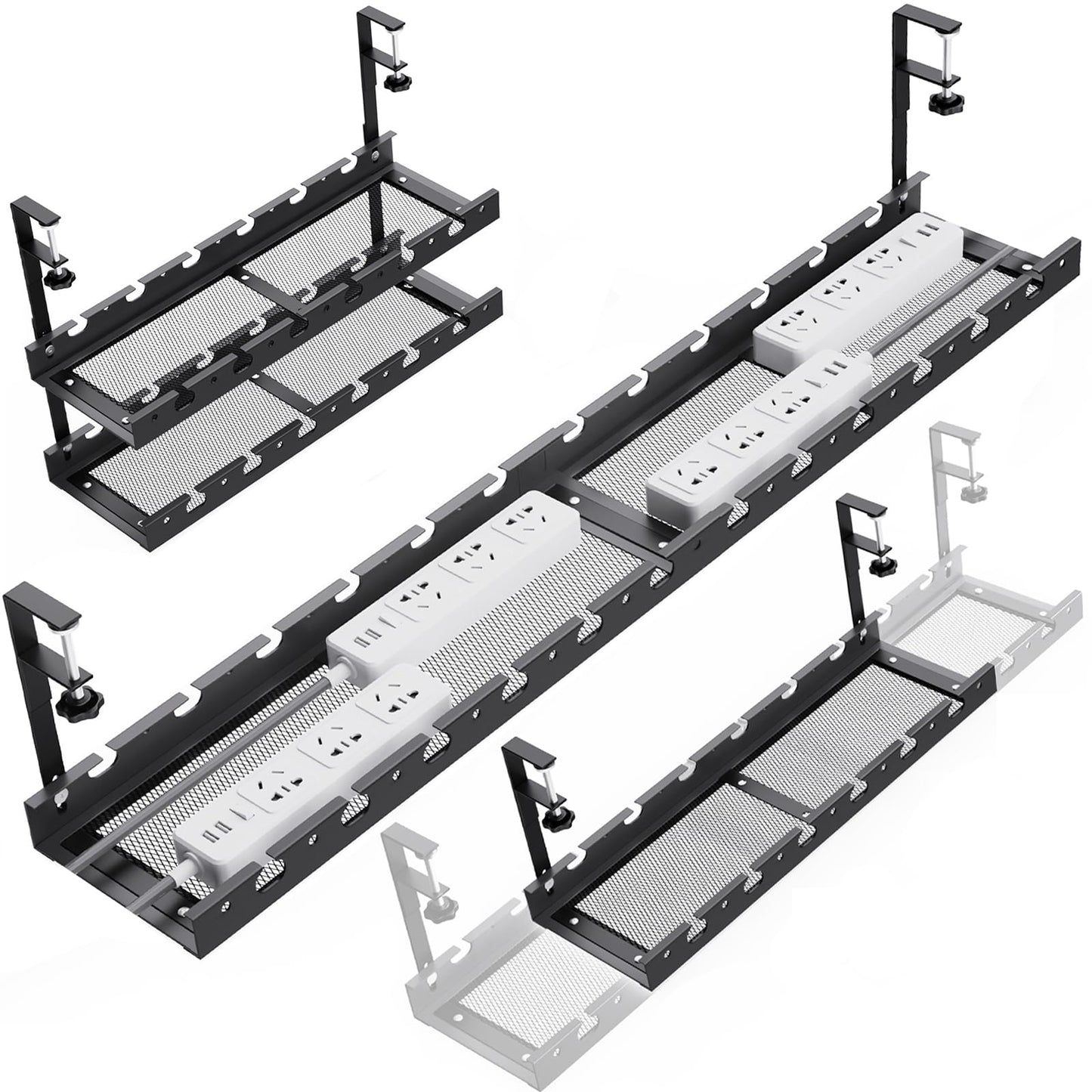 Under Desk Cable Management Raceway Clamp 2 Hole 31Inch No Dril Cord Organizer for Standing Desk Sturdy Metal Office Desk Wire Management - No Damage